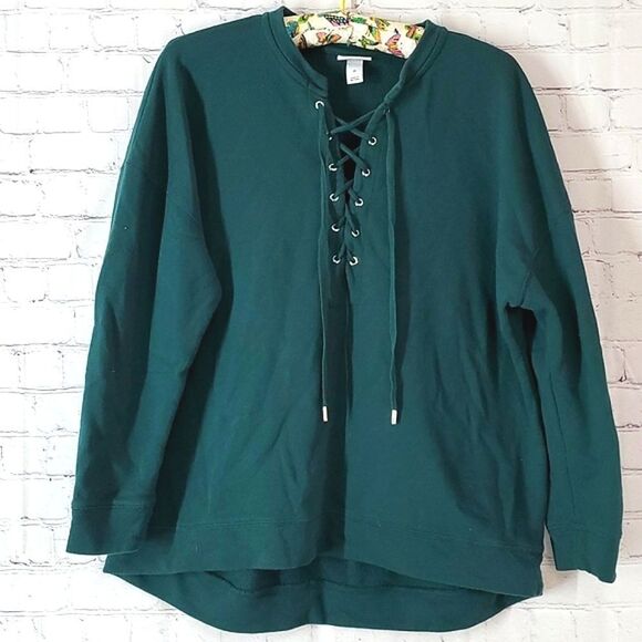 Ava & Viv Forrest Green Lace V-Neck Long Sleeve Tee Size Womens 1X - Picture 7 of 11